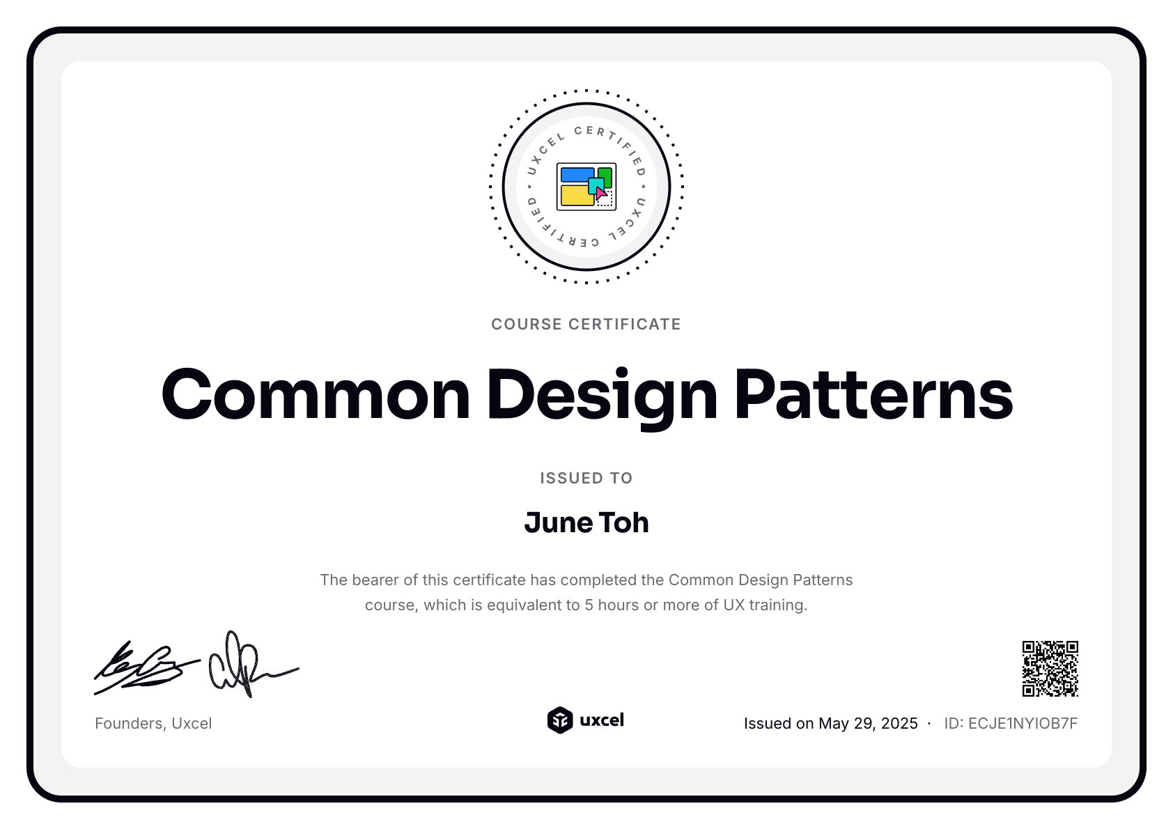 June Toh's certificate